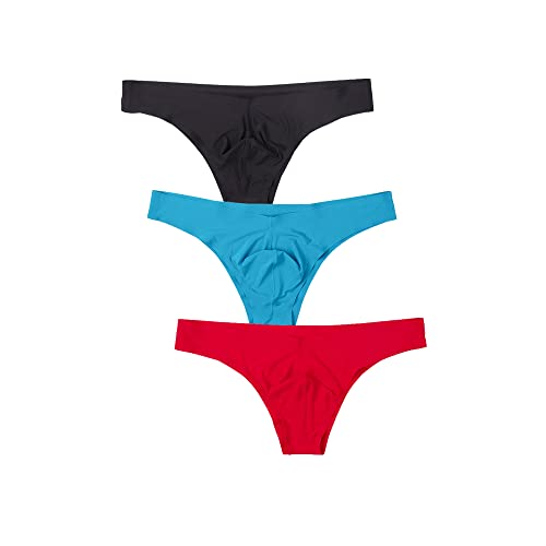 Men's Solid Color Ice Silk Traceless Breathable Bikini Thongs Underwear Low Rise Panties Briefs