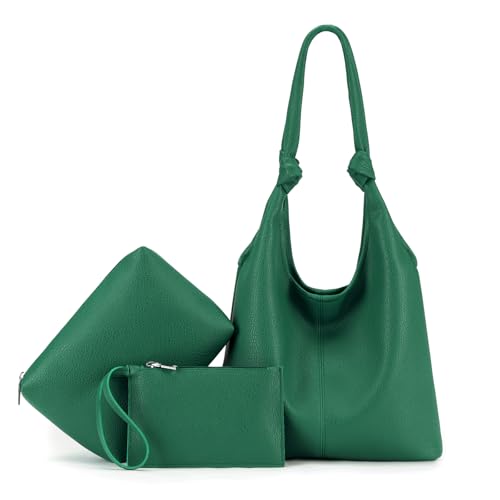 Image of Vegan Leather Hobo Purses set, Slouchy Shoulder Bag Knotted Hobo Bags for Women with a small Purse and Clutch Handbag