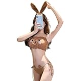 Elnwnnkc Conjunto De Lencería Japonesa con Encaje Y Orejas para Mujer Ropa Interior Cosplay Oso Anime Sujetador Top Tubo Y Bragas Laterales con Lazo
