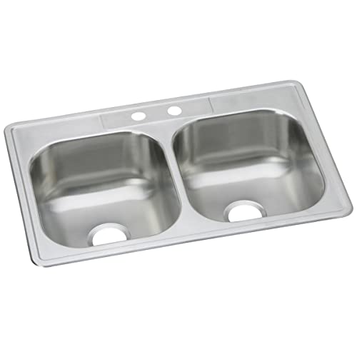 Image of Dayton Stainless Steel 33 inch x 22 inch x 8-1 /16 inch, 2-Hole Equal Double Bowl Drop-in Sink