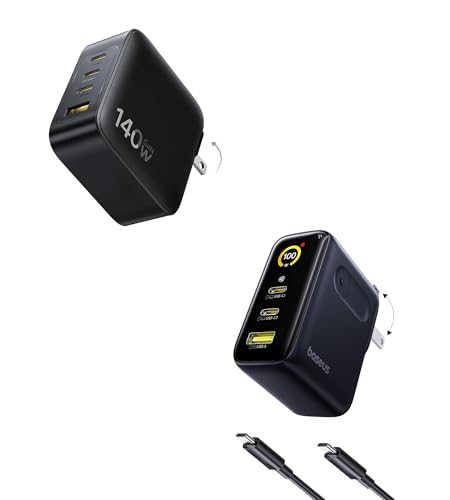 Baseus US BBS Baseus Picogo 100W USB C Charger, 3-Port Multi-Device Fast Charging Laptop Charger with Smart Display and Baseus PD3.1 140W USB C Fast Charging Block