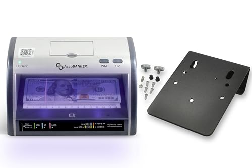 AccuBANKER LED430 6-Point Cash Multi-Currency + Card Counterfeit Detector Money Checker with Superbright LEDs Ultraviolet, Magnetic & Size Detection (with AccuSTAND) Commercial Grade, UL Listed