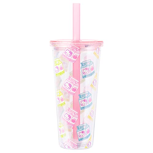 Image of Silver Buffalo Sanrio Hello Kitty Milk Carton, Plastic Boba Tumbler, 24oz | Pattern, Includes Lid and Wide Straw, 0.71 Liters