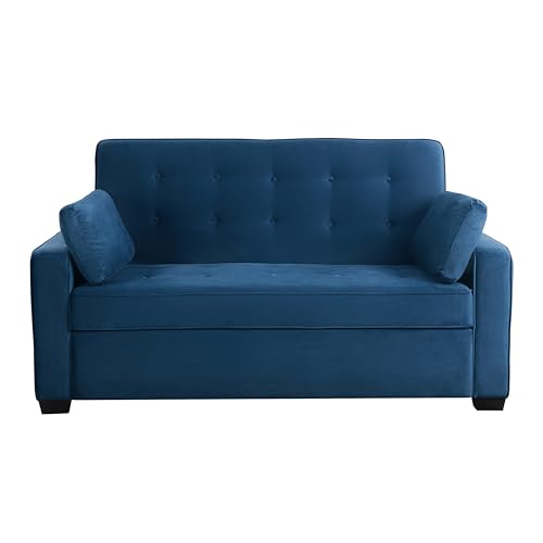 Image of Serta Ainsley 72.6 inch Convertible Sleeper Sofa, Queen Size, Dreamcoil Comfort, Soft Velvet Fabric, Navy
