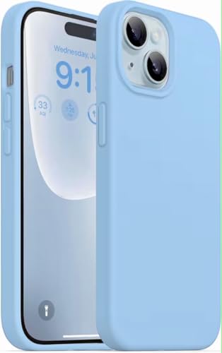 Image of Silicone Case compitable for iPhone 15, Light Blue Protective Cover with Camera Protection Smooth and Soft