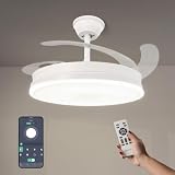 M mimotec - White Olga Ventilador de Techo LED 66W con Luz CCT Regulable y Control de Intensidad, App, Motor DC 30W+Luz Led 36W, Silencioso, 6 Velocidades, 4 Aspas Retráctiles, Temporizador,