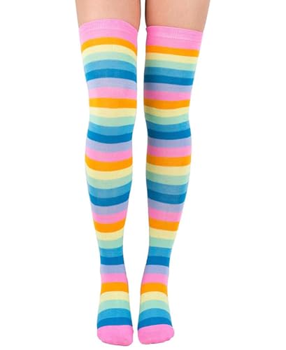 Image of Womens Thigh High Socks Athletic Stripe Cute Colorful Over the Knee High Sock Colorful Long Tube Sock