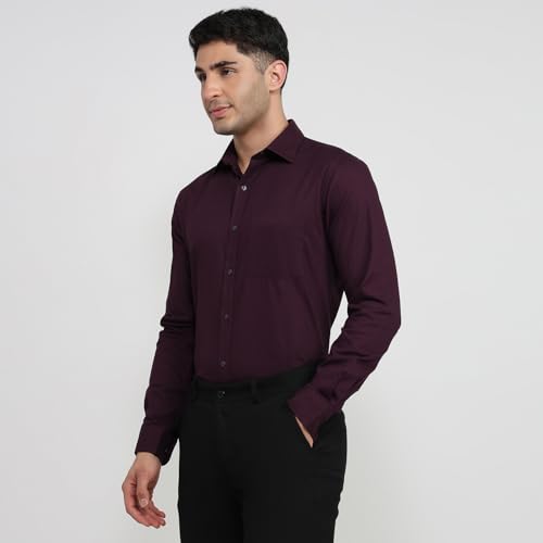 Image of Raymond Men Slim Fit Solid Pattern Pure Cotton Semi Cutaway Collar Full Sleeve Formal Shirt