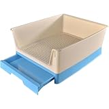 MCSWSEE犬用トイレフェンス付き飛沫防止ペット便器滑り止めワイド版猫犬トイレ掃除しやすい防漏中小型犬猫に適しています (54.5*44*22.5cm,ブルー)