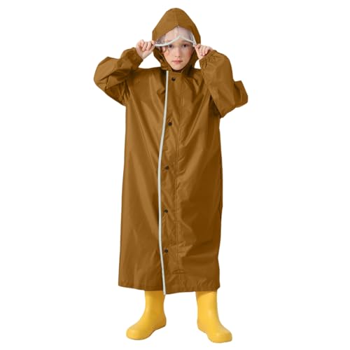 Carcasa Impermeable Chubasquero para niños con Mochila Escolar y Capucha, Chubasquero Largo de Color sólido para niños y niñas, Estudiantes Botas Compatible with Motociclista (Coffee, 12-14 Years)