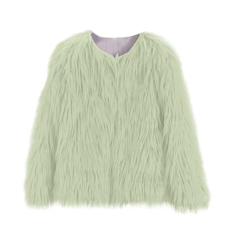 Moonker Girls Faux Fur Jacket Coat Kids Fall Winter Thick Fleece Furry Fashion Fluffy Fuzzy Warm (Mint Green, 7-8 Years)