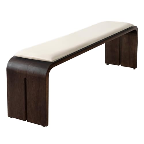 Banco moderno de madera negra para mesa de comedor, asiento de entrada interior resistente con cojín acolchado, esquinas redondeadas, no requiere montaje, 140 cm (marrón 01)