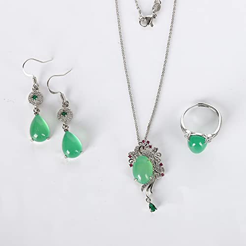 Joyería de invierno conjunto de anillo y pendientes con jade verde natural y plata 925 mujer 3