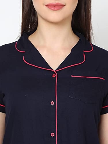 Image of Evolove Women's Polyester Half Sleeves Collared Night Suit Set /Top Pyjama Set Super Soft Comfortable (Nightsuit-Collar-HS-2)