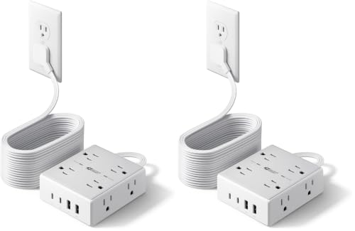 Image of SUPERDANNY Extension Cord,Flat Plug Surge Protector Power Strip,20Ft (Pack of 2)