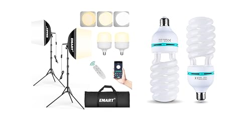 Image of EMART Softbox Photography Lighting Kit, 16 inchx16 inch Pull Soft Box, 50W 3000K-6000K LED Bulb, 105W CFL Bulb with Remote, Professional Photoshoot Equipment for Studio Lights, Portrait, Video Recording