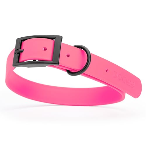 Image of Dogline Biothane Waterproof Dog Collar Strong Coated Nylon Webbing with Black Hardware Odor- Proof for Easy Care Easy to Clean High Performance Fits Small Medium or Large Dogs, Passionfruit Pink