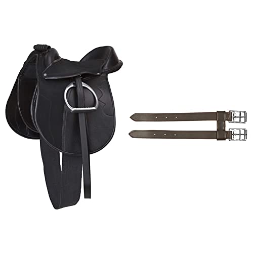 Kerbl Sattelset Economy Pony, Schwarz, 325415 & Sattelgurt Sattelgurtverlängerung, Braun, 32437/1