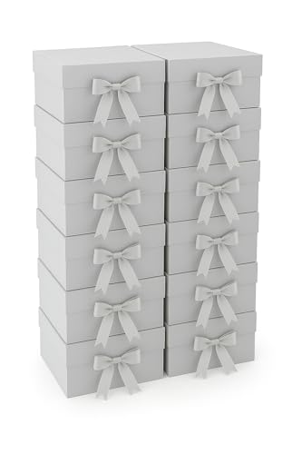 Image of Awestuffs Premium Silver Gift Boxes for Gift Packaging, Reusable Decorative Gift Boxes (23 x 16 x 10 cm) for Hampers, Weddings, Birthdays, Festivals & Corporate Gifts (Pack of 12)