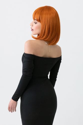 Perruque bob rousse lisse cheveux mi-longs roux ginger - 6