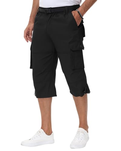 NANAMEEI Pantacourt Cargo Homme Short Cargo Hommes Pantacourt Homme Été Bermuda Randonnée Short Hommes Travail Noir M