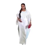 HD African Style Bell Sleeves All White Bubu Dress for Woman Fashion Embroidery Gown One Size