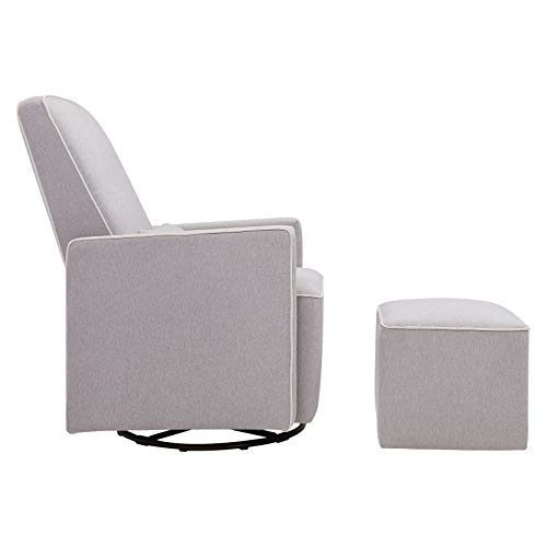 Davinci Olive Upholstered Swivel Glider With Bonus Ottoman In Polyester Grey With Cream Piping, Greenguard Gold & Certipur-Us Certified #TOP7