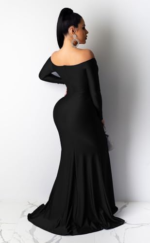 Image of Fooullaide Women Sexy Off Shoulder Elegant V Neck Wrap Formal Evening Gowns