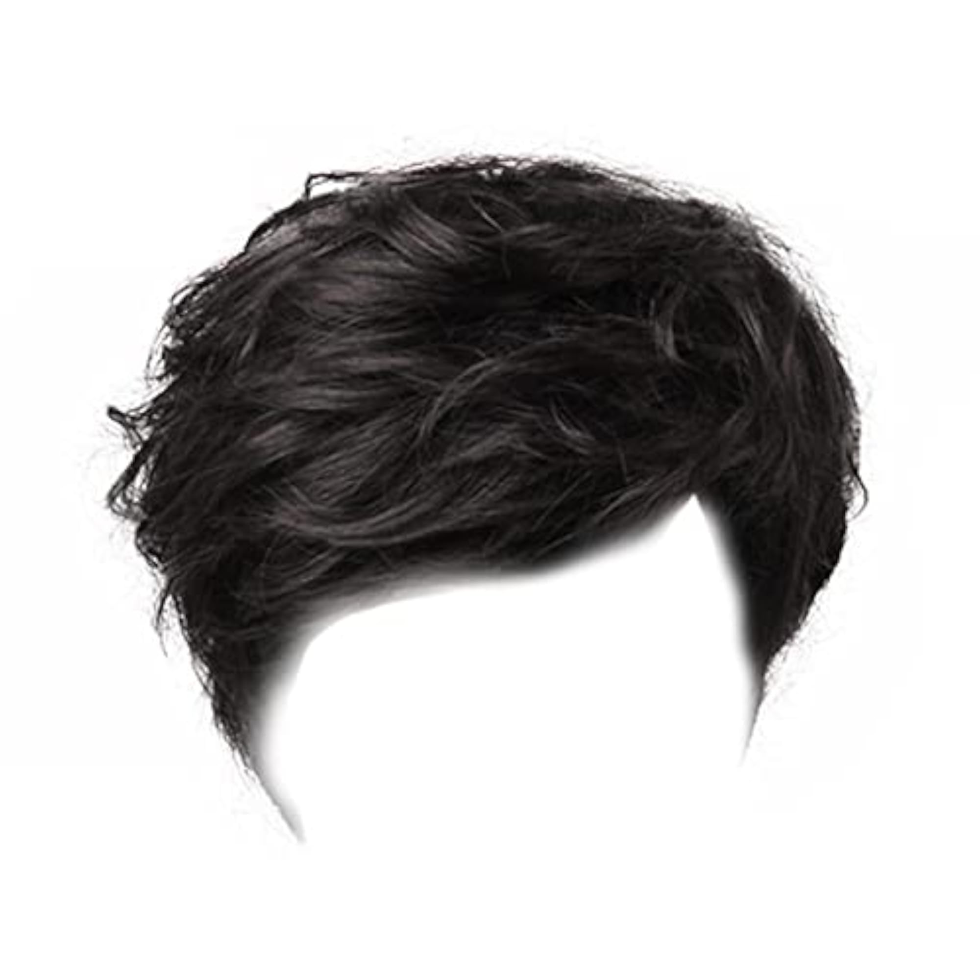 Men's Short Black Wavy Human Hair Wig, Heat Resistant
