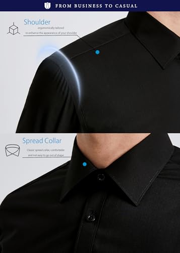 Image of HISDERN Mens Dress Shirt with Tie Pocket Square Set Classic Button Down Shirt Matching Tie Long Sleeve Shirts