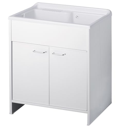 Lavatoio in PVC bianco con scarico autopulente e piletta 80x50x85H cm