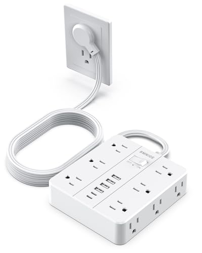 Extensión Power Strip 10 pies SMNICE con 12 tomas y 6 puertos USB (2 USB C) con protección contra sobrecarga para hogar, oficina, dormitorio