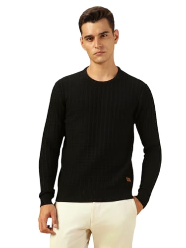 Image of Dennis Lingo Men Solid Acrylic Regular Fit Full Sleeves Pullover Sweater