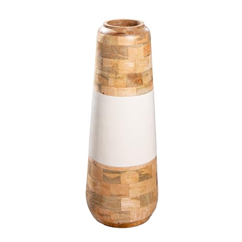 GILDE Naturelle Vase en Bois de manguier, Hauteur 59 cm x Ø 22 cm, Forme Conique, Naturel et Blanc, Brillant et Mat, Vase décoratif