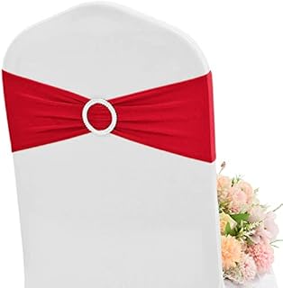 LYAFS 50 PCS Spandex Chair Sashes Stretch Chair Bows Sashes Chair Cover with Buckle for Party Ceremony Events Birthday Reception Banquet Wedding Chair Decorations (Red)
