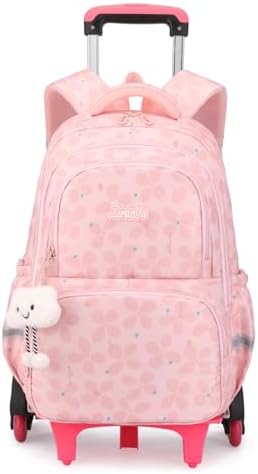 LANSHIYA Rolling Backpack for Girls, Flower Backpack with 6 Wheels, Wheeled Trolley School Bags for Kids, Teen Girls Carry-On Bookbags