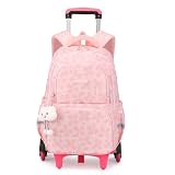 LANSHIYA Mochila com rodinhas para meninas, mochila de flores com 6 rodas, mochilas escolares para crianças, 6 rodas - rosa