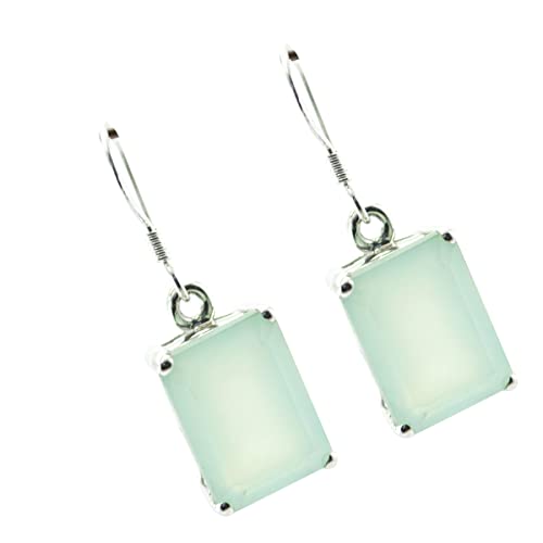 Boucle d'oreille octogone aqua calcédoine argent anti-ternissement