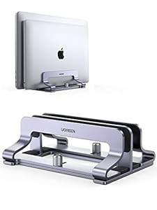 UGREEN Dubbele Verticale Laptop Stand Aluminium Verticale MacBook Stand Ruimtebesparende Houder voor MacBook Pro/Air, iPad, Huawei, Surface, Dell, HP, Lenovo en anderen