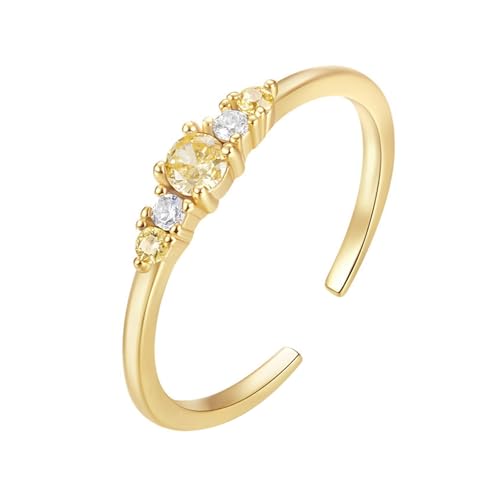 Tolldek Anillo de compromiso de oro amarillo de 9 K/14 K, anillos de boda abiertos ajustables, anillos de boda Au375/585 oro amarillo alianzas de pareja con citrino y moissanita, color amarillo, joyas