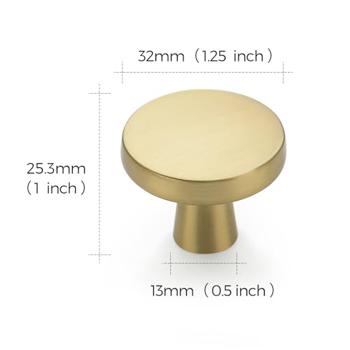 Image of Ravinte 10 Pack Solid Single Hole Kitchen Round Cabinet Knobs Brushed Brass Pulls Drawer Knobs Kitchen Cabinet Hardware Handles