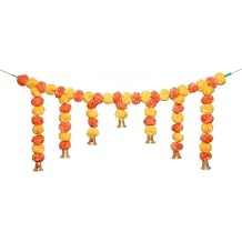 Artificial Toran Marigold Door Hanging Fluffy Flowers Garlands Door Toran Set Decorative Door Bandanwar with Bell for Indian Traditional Festival New year Decorations GiftsSize- 40"Yellow,Orange