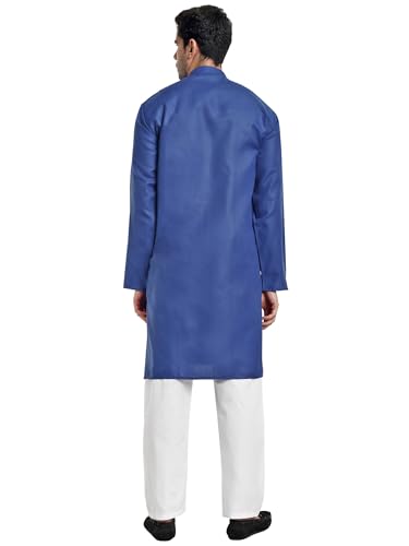 Men's Cotton Blend Casual Kurta Pajama Set (Blue, X-Large)2