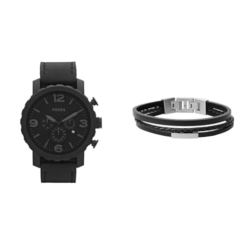 Montre Fossil Homme Nate Noir Cuir Townsman Coffret Bracelet