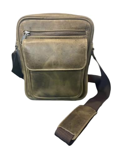 Light Brown Leather Crossbody Messenger Bag, 11.4 x 8.7 x 2.8 inches, Multiple Pockets, Handcrafted in El Salvador