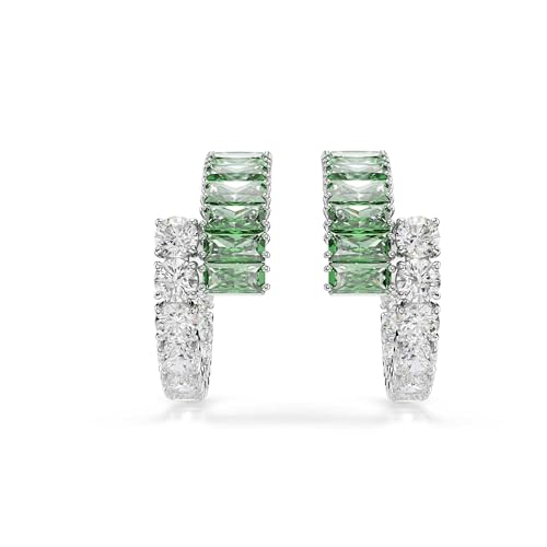 Swarovski Matrix hoop earrings, Mixed cuts, Green, Rhodium Finish2