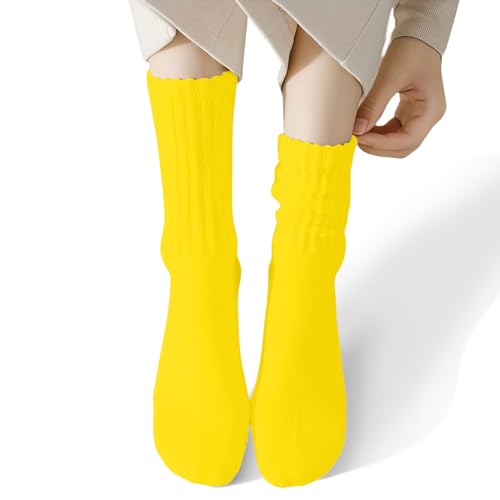 Image of COUVER Womens Scrunched Slouch Socks Soft Cotton Breathable Retro Crew or Knee High, Multiple Colors