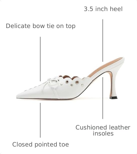 Image of Kitten Heel Mules for Women Bow Tie Suede Stiletto Heels Mule Pointed Toe Studs Slide Heeled Sandal Pumps for Wedding Dress Party