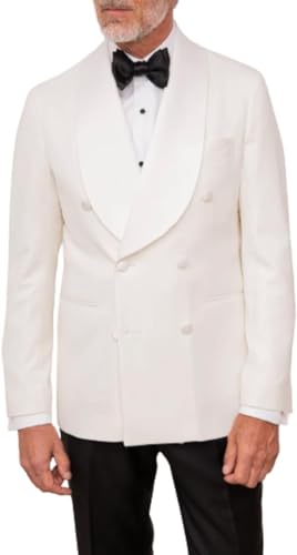 Men's Double Breasted White Blazers Jacket Shawl Lapel White Dinner Jacket Coat