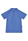 Sterntaler Badeshirt Kurzarm Uni – Kinder-Bademode aus elastischem Polyamid, Kurzarm, unifarben, Reißverschluss vorne mit Kinnschutz, Stehkragen, UV-Schutz 50+ – Meerblau, Größe 68